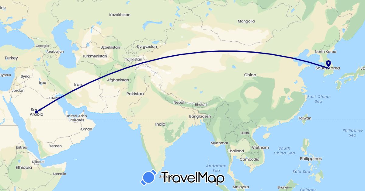 TravelMap itinerary: driving in South Korea, Saudi Arabia (Asia)